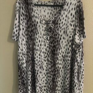 Maurices Black and White Animal Print Lace-Up Blouse